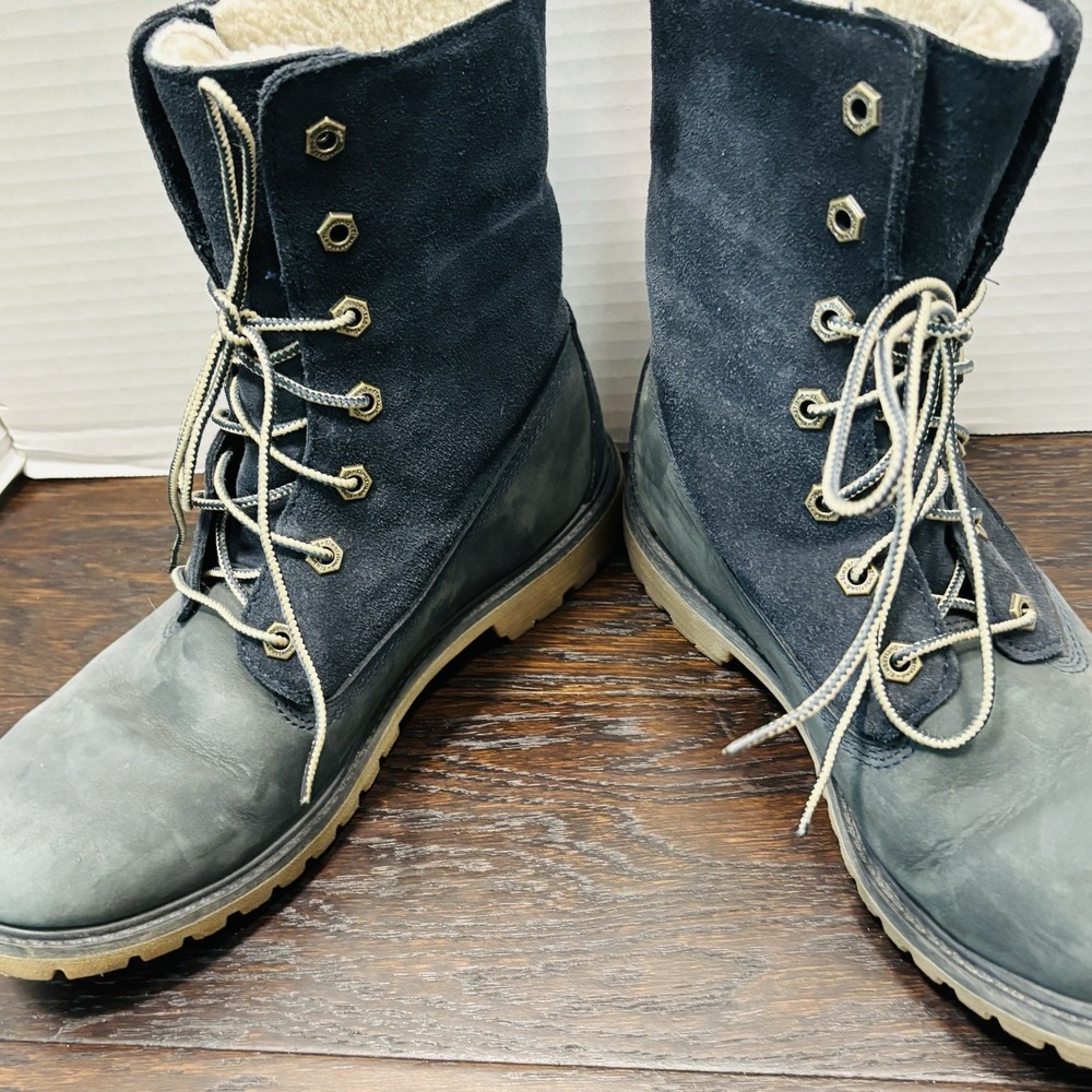 Timberland Women's Premium Lace  Up Waterproof‎  Nubuck Boots Size 8 Lined Navy - Picture 7 of 10